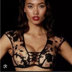 Honey Birdette Alice Sheer Black Floral Bralette